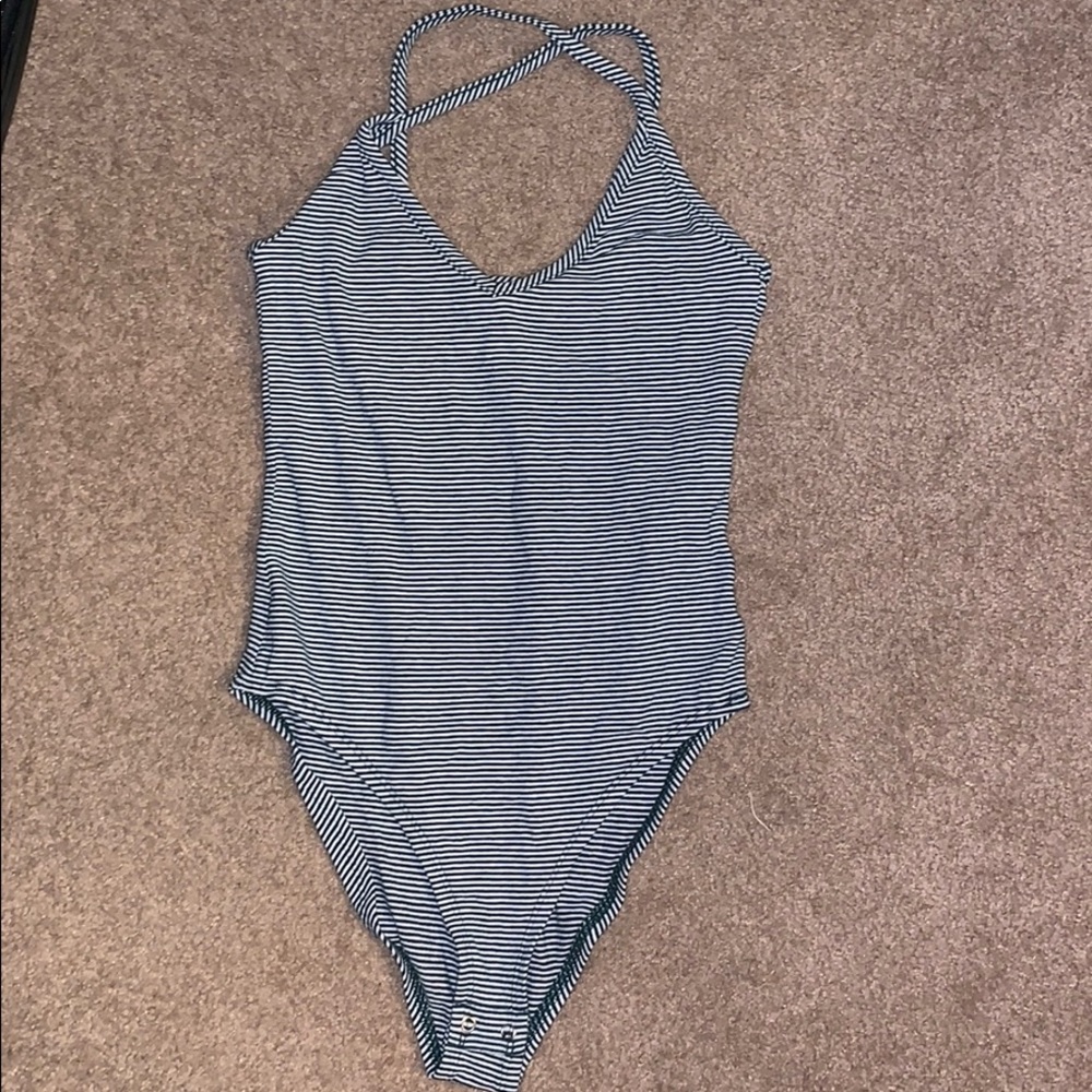 Dark green striped body suit